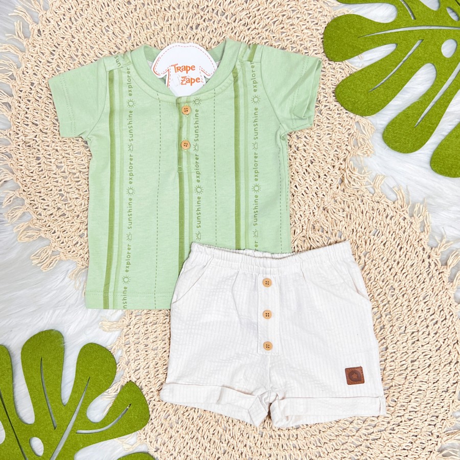 Conj. Camiseta Sunshine e Bermuda - Verde e Areia